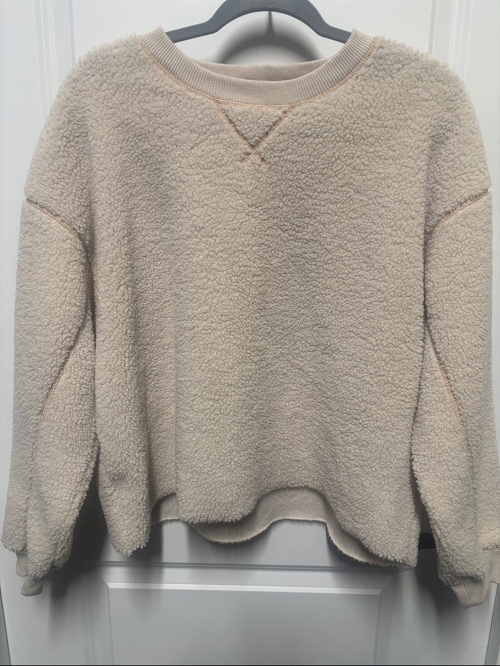 American Eagle Outfitters Cream Sherpa Crewneck Sweatshirt